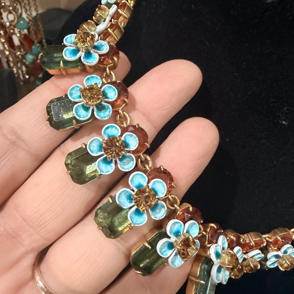 J.Crew Women’s Floral Drop Necklace - Blue & Olive Crystal Accents - Picture 6 of 6